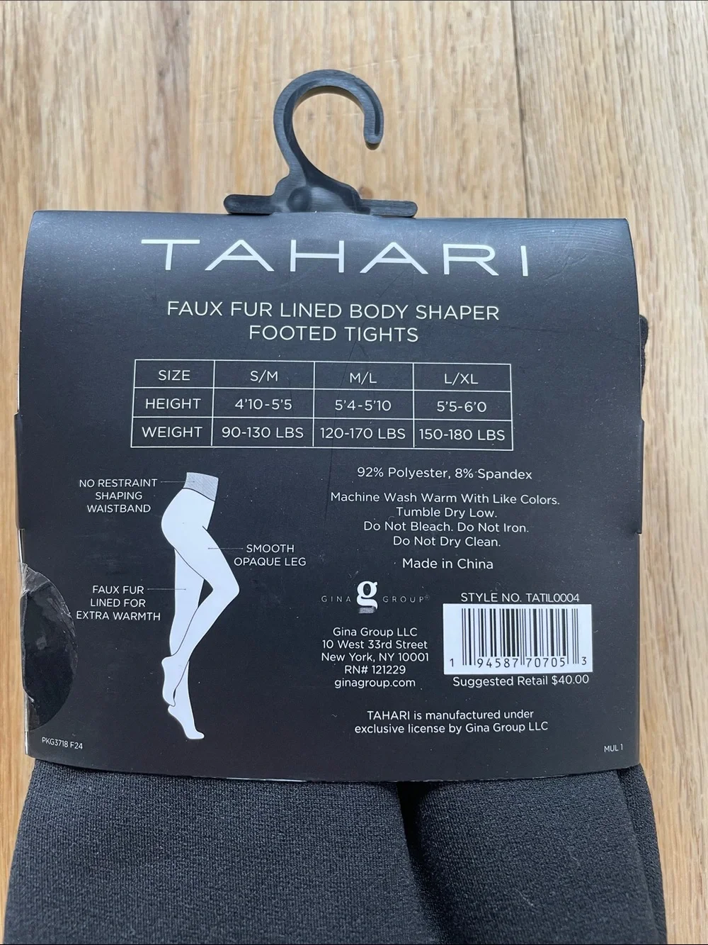 NWT Tahari Black Faux Fur Lined Shaper Tights, M/L